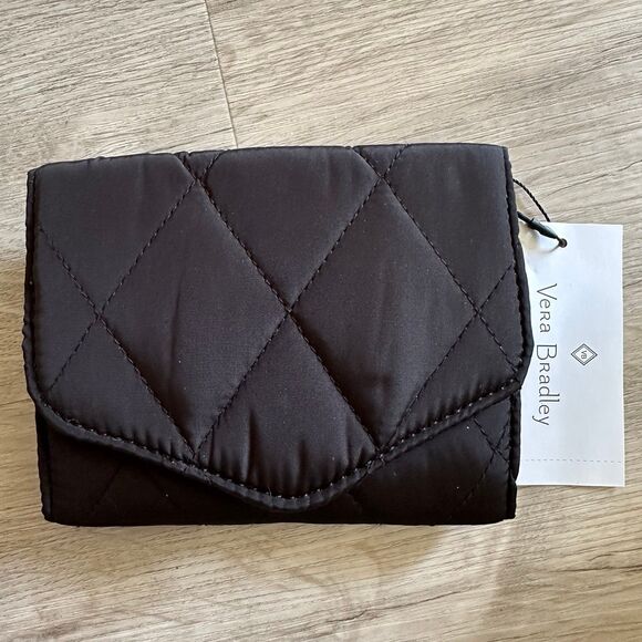 Vera Bradley Ultralight RFID Mini Trifold Wallet Black Quilted Exuberant Floral - Picture 2 of 8